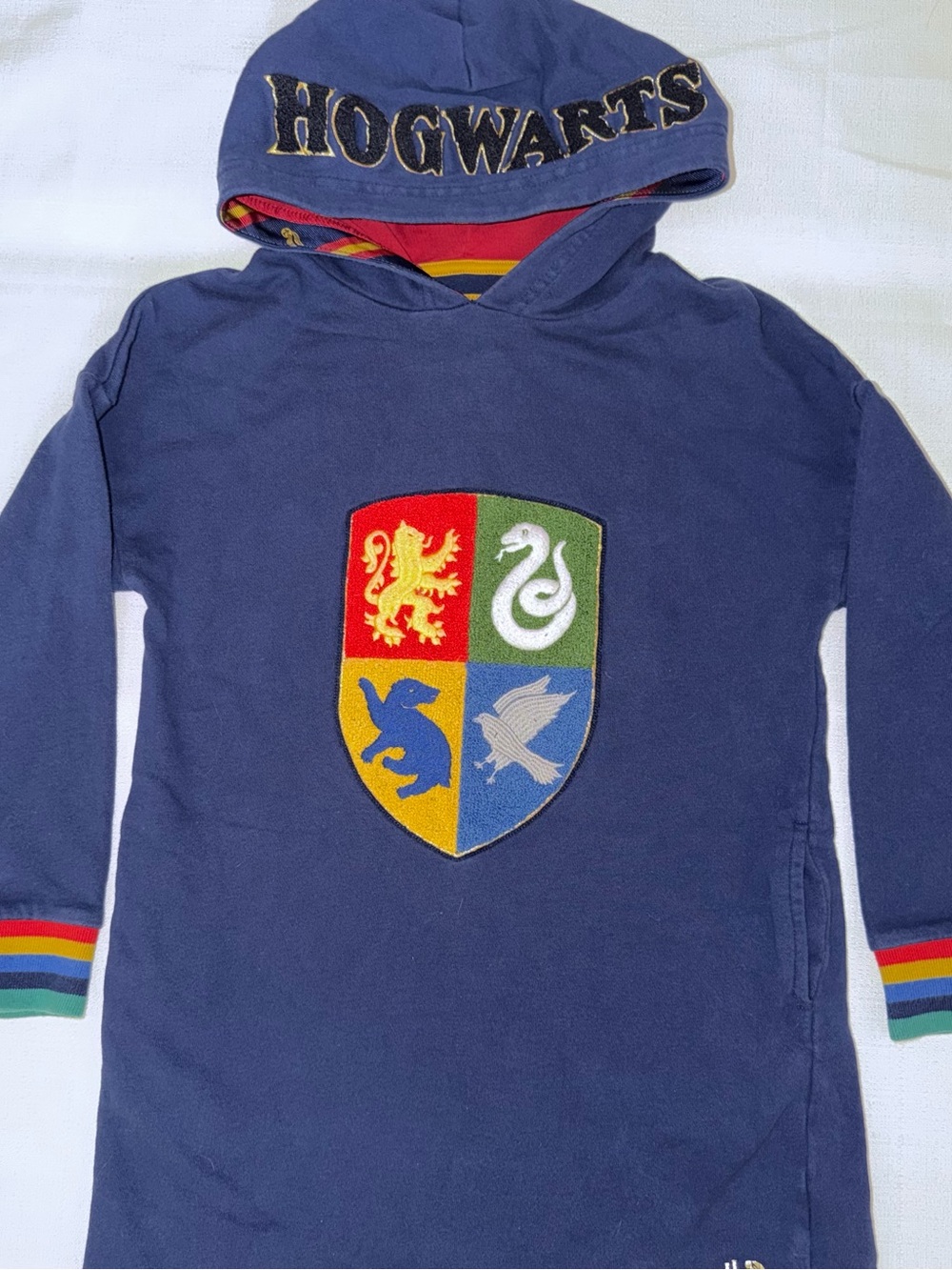 Mini Boden Navy Kids Hoodie Dress with Crest Patch size 9-10